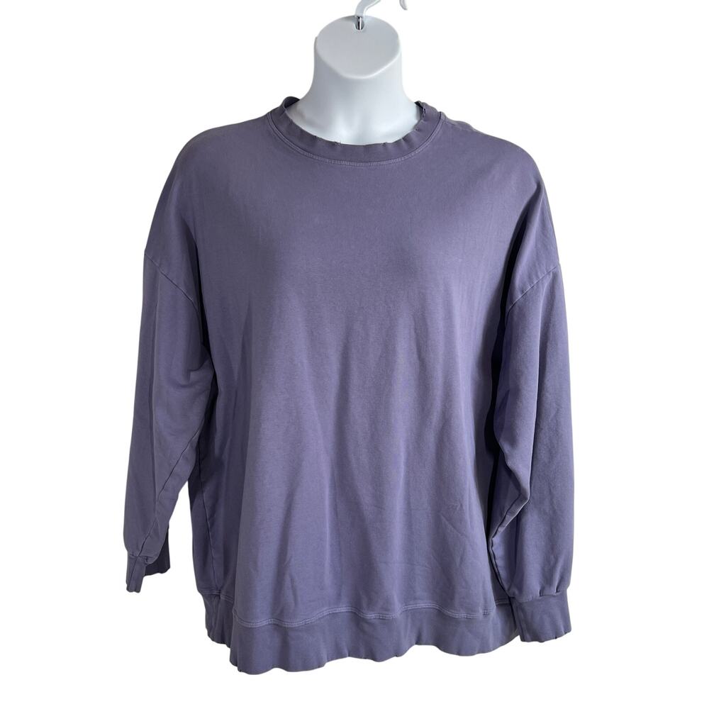 ELECTRIC & ROSE WOMENS OVERSIZED SWEATSHIRT DISTRESSED HEM NECK PURPLE SZ LARGE - Picture 2 of 12